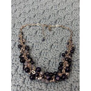 The Limited Beaded Cluster Necklace Silvertone Blue Clear Metal Plastic Glass